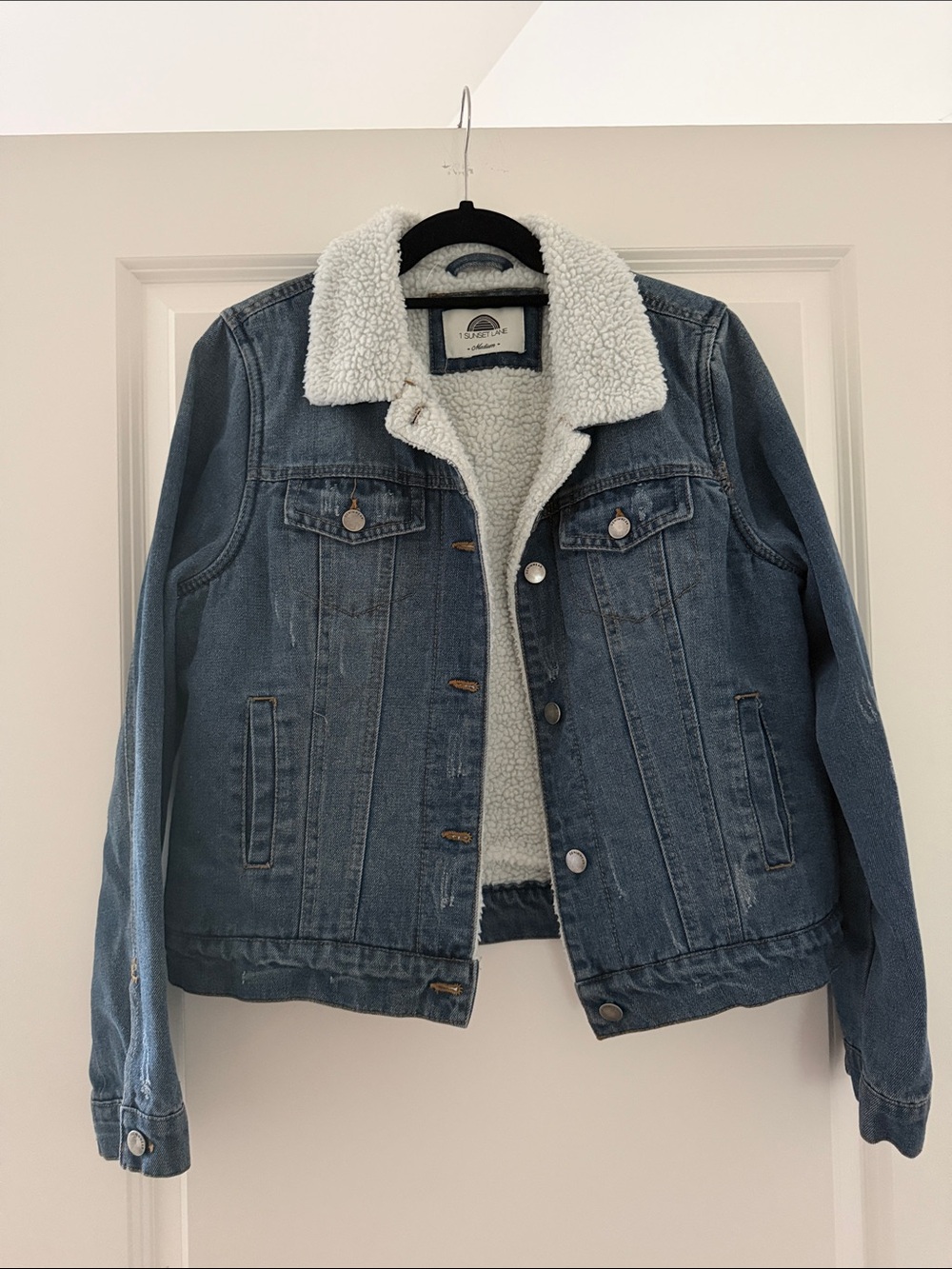 Sherpa-Lined Blue Denim Jacket with Sherpa Collar